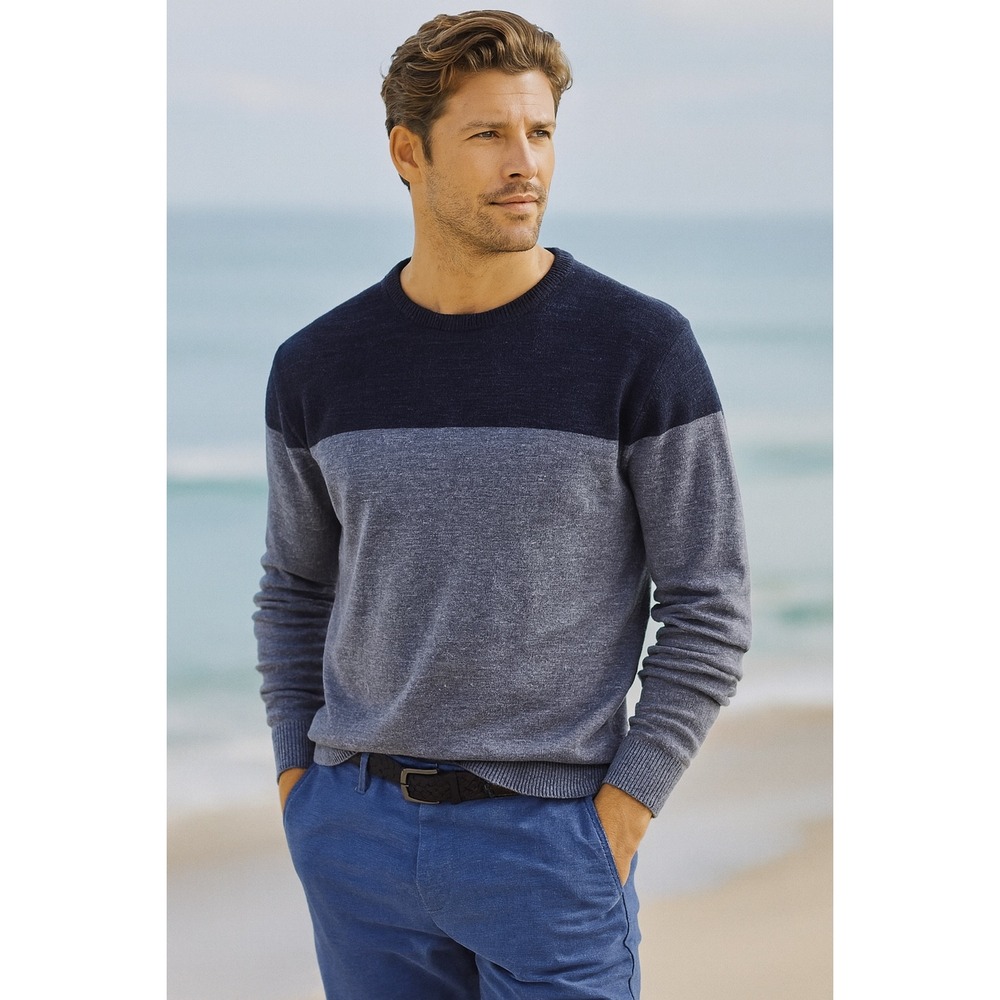 Johnnie-O‎ Men's Weston Knit Color Block Blue Crewneck Sweater- Size XL